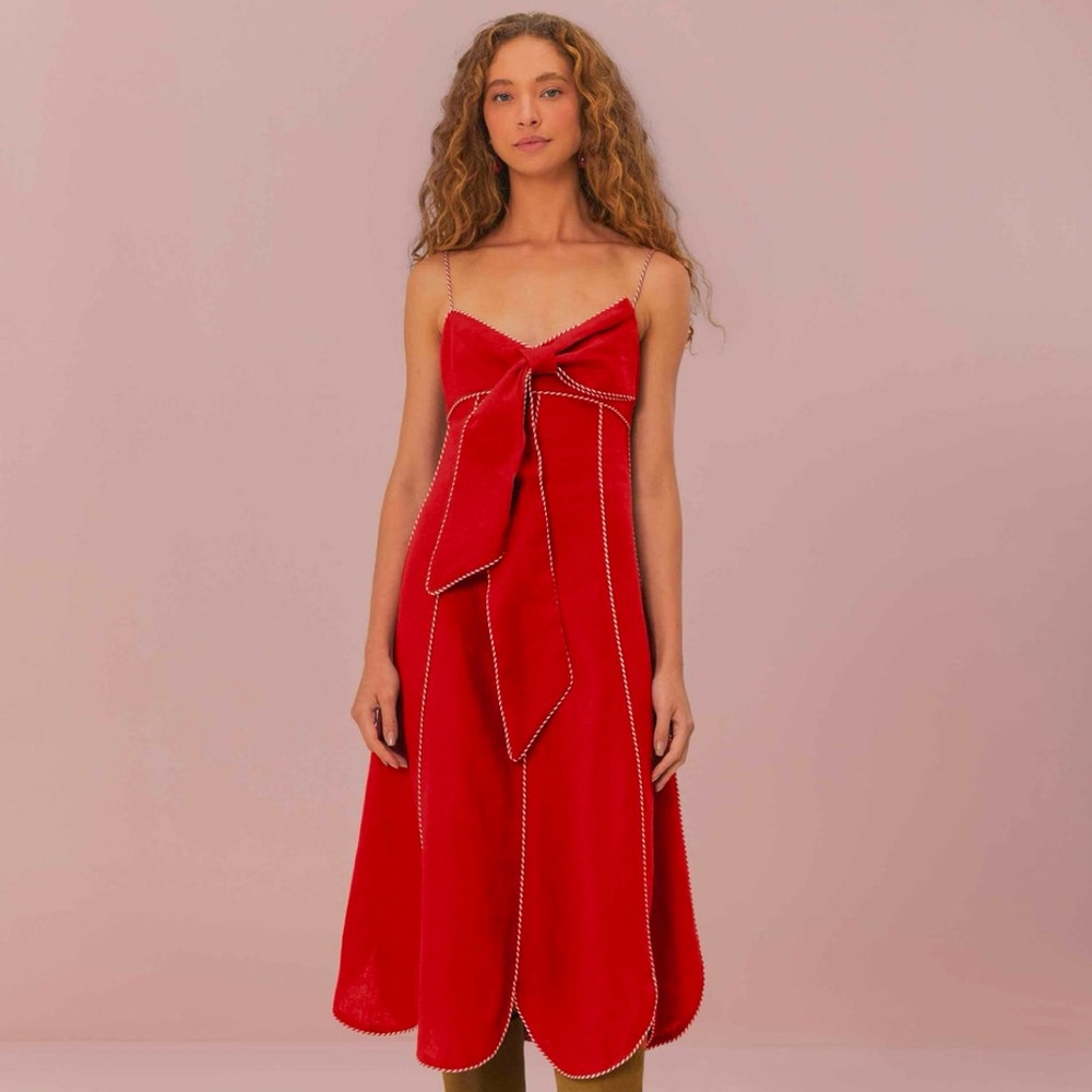 FARM Rio Red Bow Linen Dress